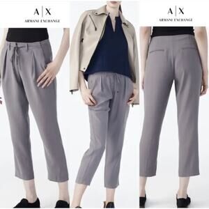 Armani Exchange Sz 4 Trousers Pleated Ankle Cropped Lightweight Gray Drawstring